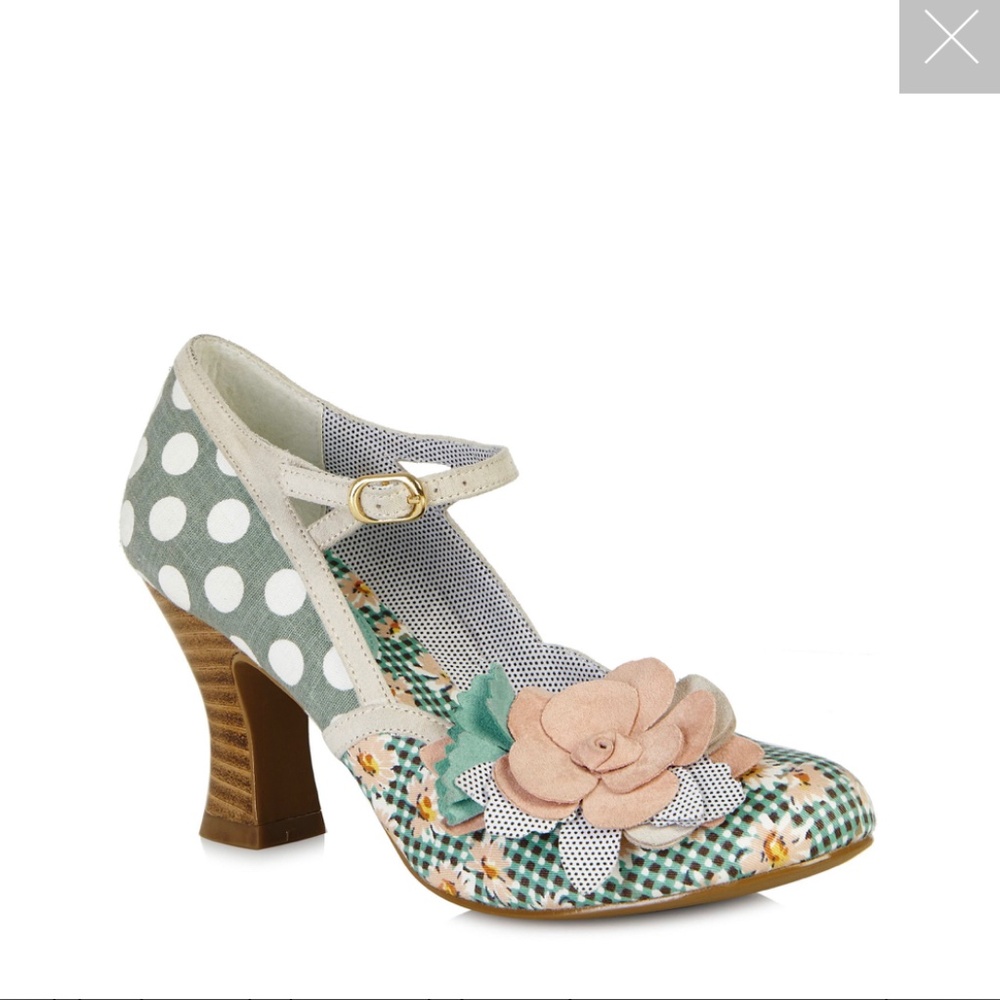 Vintage Ruby Shoo Peach/Green Polka Dot Mary Janes